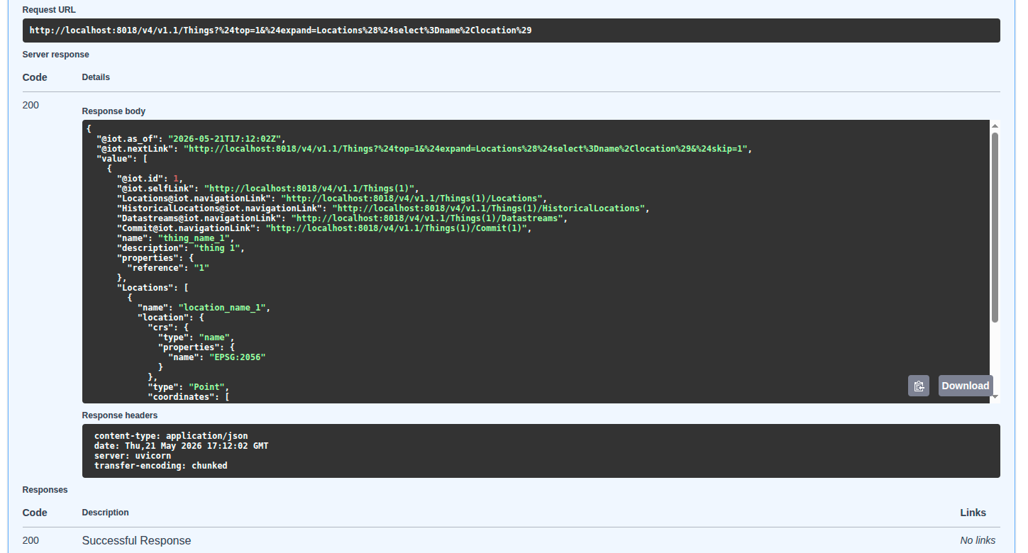 Swagger UI with GET /Things Endpoint with Parameters